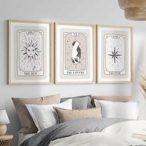 Tirage Tarot Lot de 3 - Affiches Murales Bohèmes, Affiches Murales Célestes, Mystique, Décor Neutre, Affiches Astrologiques, Tarot Card Art