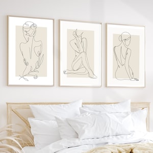 Disegno di donna, arte femminile minimalista neutra, disegni stampati e spediti, arte murale femminile, arte murale beige per camera da letto