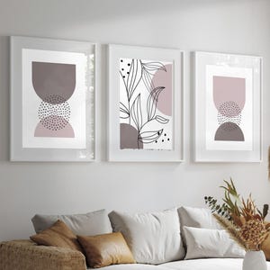 Blush Pink Abstract Wall Art Set of 3 | Geometric Minimalist Prints for Bedroom or Living Room | Soft Pink Modern art in Digital Download
