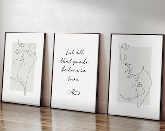 Art mural de chambre à coucher, ensemble de 3 tirages de couple, ensemble d'impression d'amour, citation de bible amour, cadeau de mariage