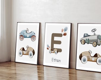 Arte de coches de carreras clásicos | Decoración infantil para habitación de niño | Arte retro de coches | Regalo personalizado para bebé niño