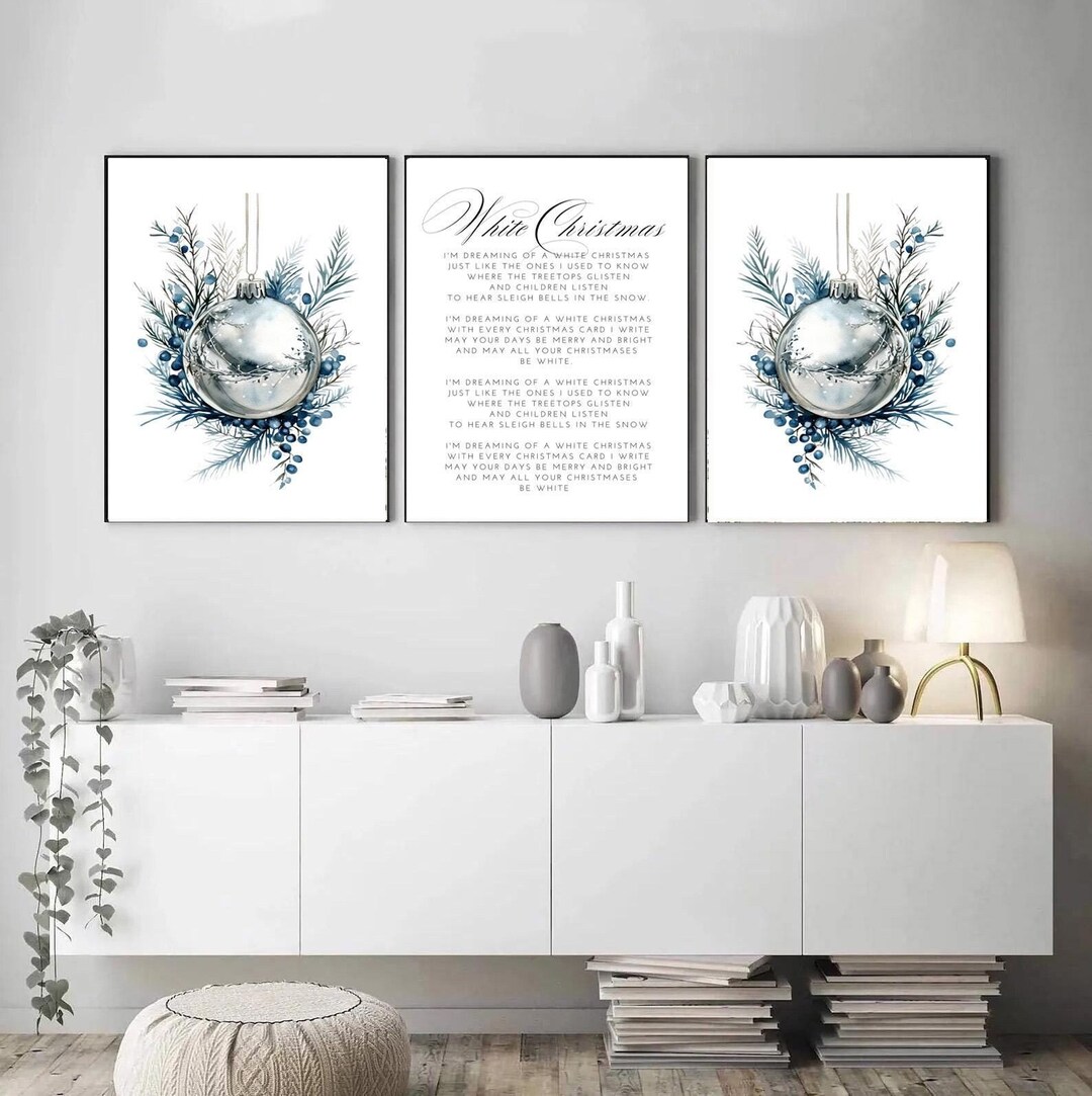 White Christmas Song Lyrics Print | Set of 3 Elegant Christmas Prints ...