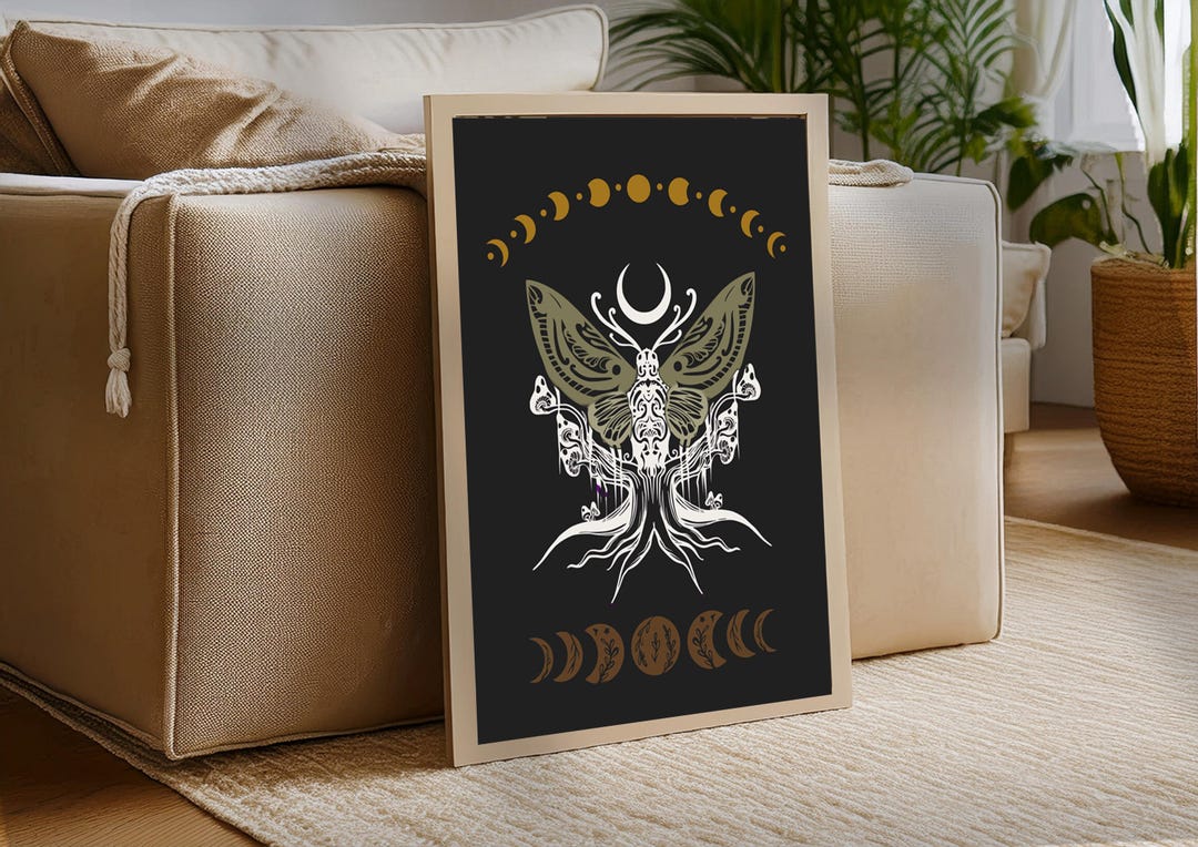 Boho Luna Moth Wall Art | Witchy Printable Decor | Mystical Moon Phases ...