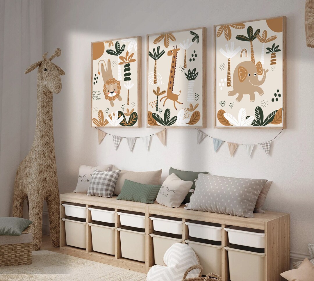Boho Nursery Wall Art | Set of 3 Safari Nursery Prints | Cute Jungle ...