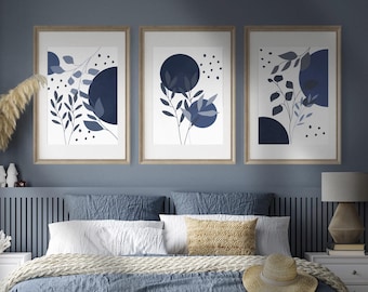 Decoración de pared geométrica azul marino | Impresión abstracta minimalista | Formas de arte moderno para oficina o dormitorio | decoración contemporánea