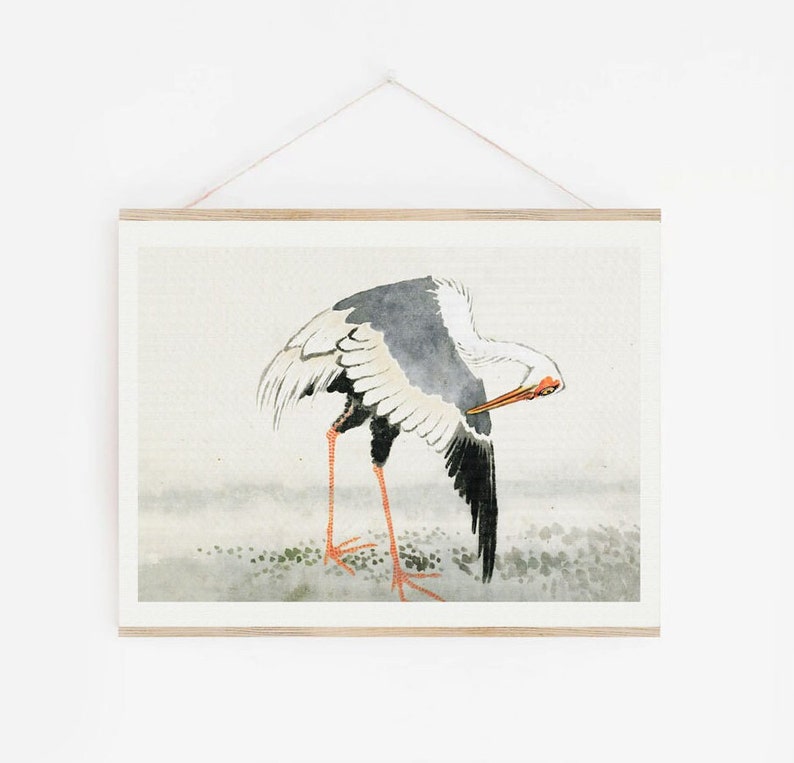 Vintage bird print neutral nursery decor Vintage stork drawing DIGITAL art French country art Neutral wall art japanese drawing image 6