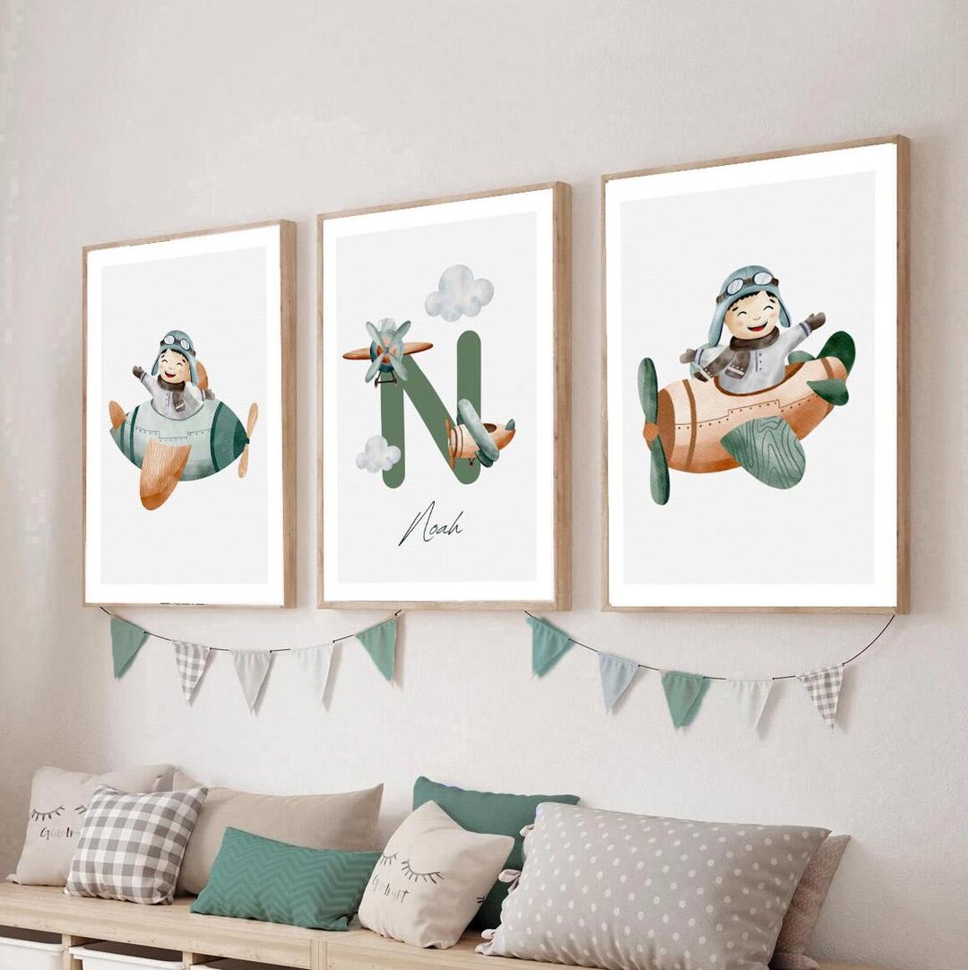 Airplane Nursery Wall Art | Aviation Themed Room Decor | Vintage Pilot ...