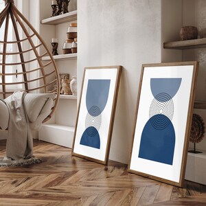 Set of 3 Botanical Mid-century Modern Art Prints in Navy Blue | Boho ...