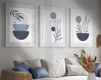 Sky Blue Abstract Shapes Print | Minimalist Geometric Wall Art | Printed and shipped Modern Home wall art set | Blue Artwork for Living Room