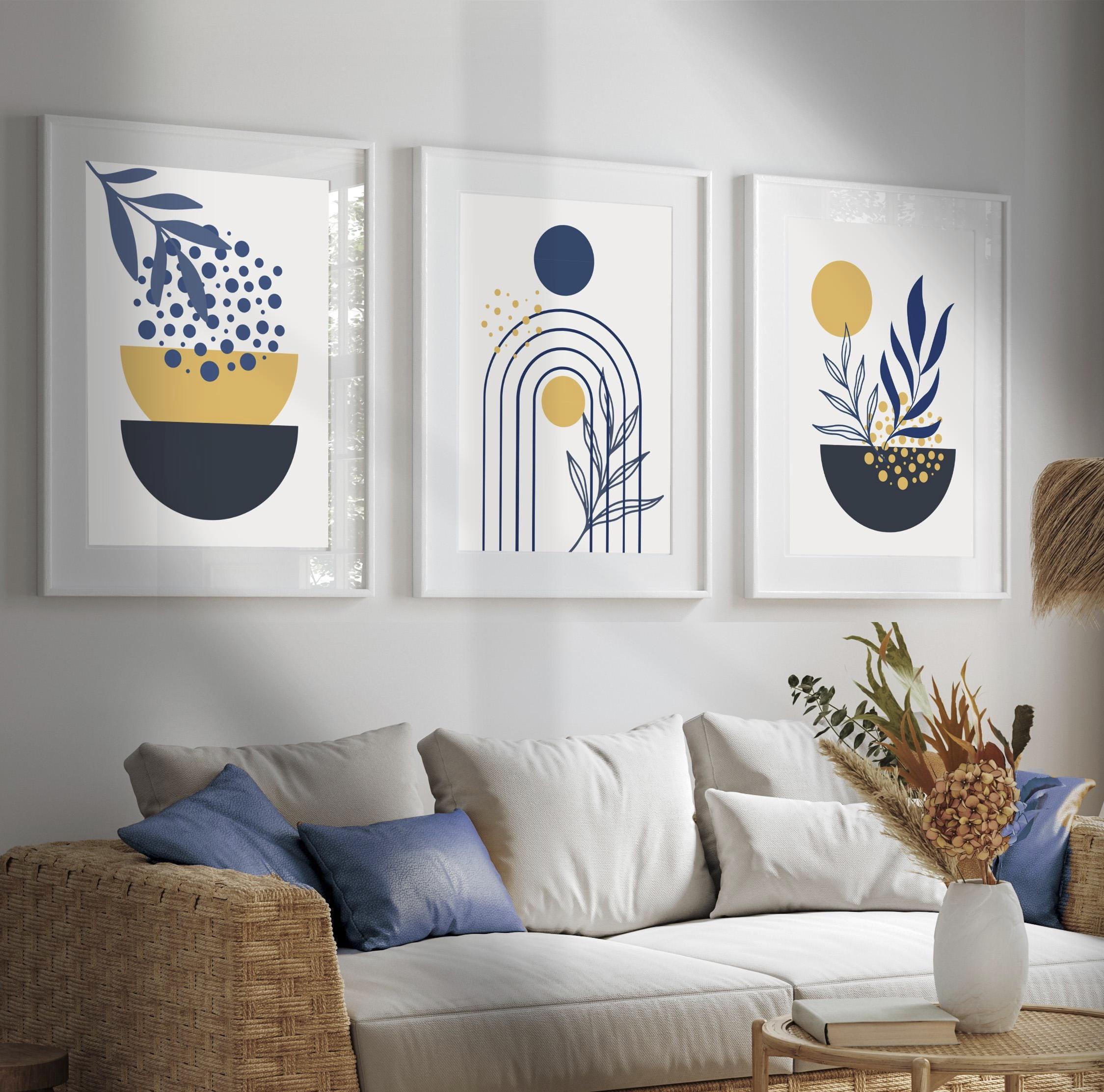 Modern Blue and Yellow Geometric Poster | Minimalist Abstract Wall Art ...