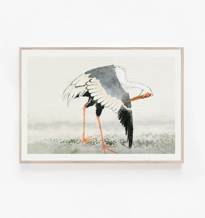 Vintage bird print neutral nursery decor Vintage stork drawing DIGITAL art French country art Neutral wall art japanese drawing image 9