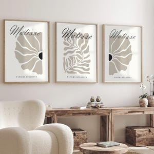Estampados abstractos estilo Matisse | Conjunto de carteles recortados en color beige | Decoración moderna | Arte de salón | Arte de exposición