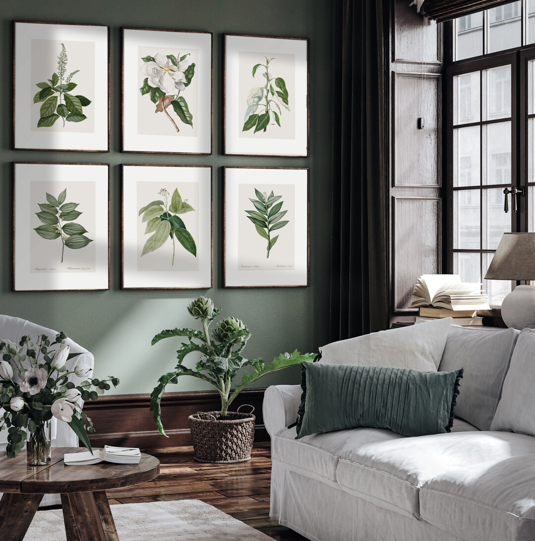 Set of 6 Vintage Botanical Prints | Botanical Wall Art | Vintage Green ...