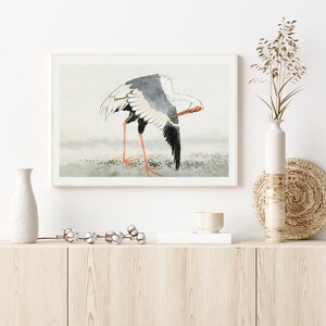 Vintage bird print neutral nursery decor Vintage stork drawing DIGITAL art French country art Neutral wall art japanese drawing image 2