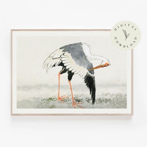 Vintage bird print neutral nursery decor Vintage stork drawing DIGITAL art French country art Neutral wall art japanese drawing image 1