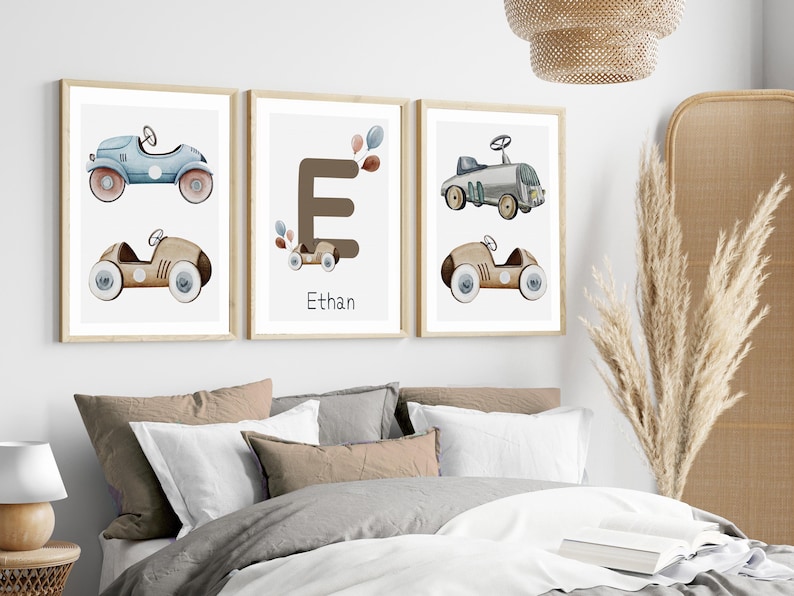 Personalized Boys Room Art | Vintage Race Car Boys Room Prints | Boys ...