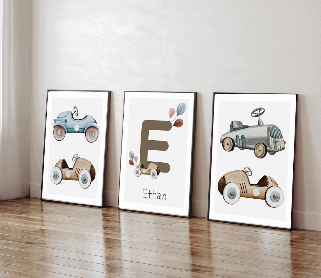 Personalized Boys Room Art | Vintage Race Car Boys Room Prints | Boys ...