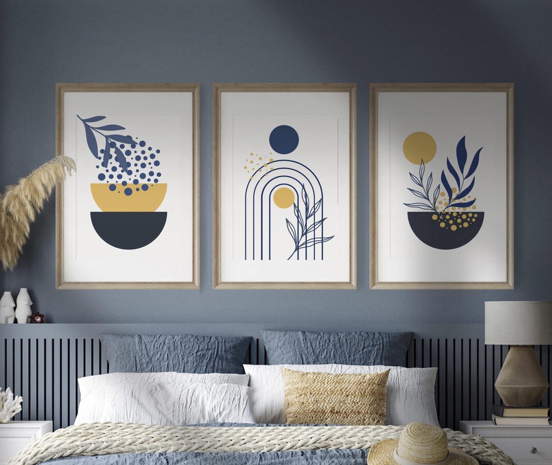 Modern Blue and Yellow Geometric Poster | Minimalist Abstract Wall Art ...