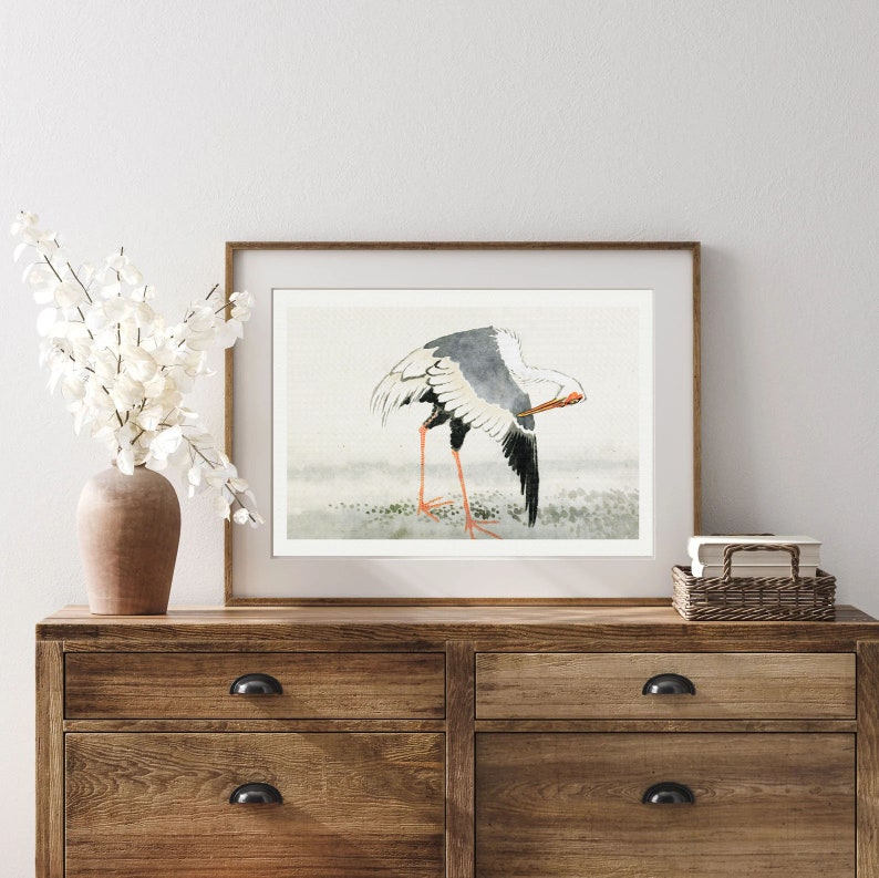 Vintage bird print neutral nursery decor Vintage stork drawing DIGITAL art French country art Neutral wall art japanese drawing image 8