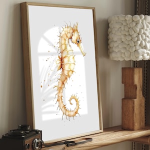 Minimalist Seahorse Art Print | Soft Pastel Beach Animal Poster | Watercolor Marine Decor | Digital Download | Coastal Nursery Wall Art
