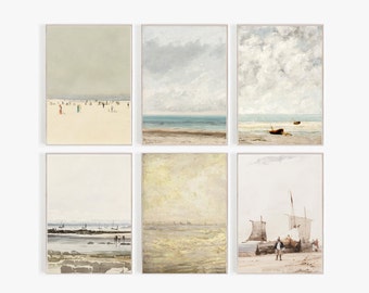 vintage seascape wall art | set of 6 prints | coastal art prints | neutral gallery wall | vintage seascape art | muted seascape wall gallery