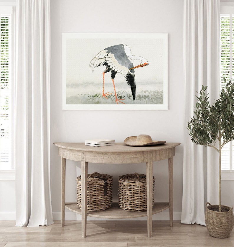 Vintage bird print neutral nursery decor Vintage stork drawing DIGITAL art French country art Neutral wall art japanese drawing image 5