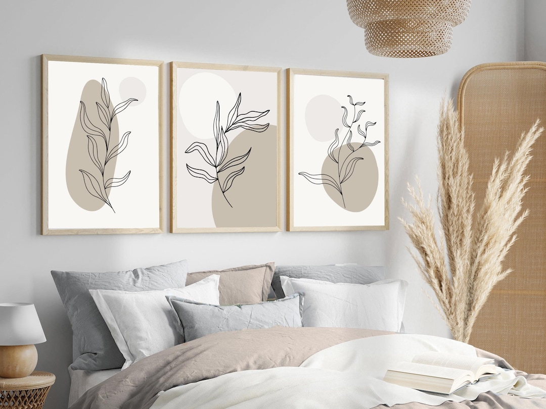 Neutral Wall Prints | Set of 3 Beige Botanical Prints | Plant Wall Art ...