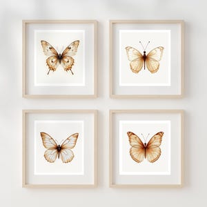 Set di 4 stampe di farfalle beige | Decorazione murale quadrata minimalista per interni neutri | Decorazione naturale morbida | Stampato e spedito