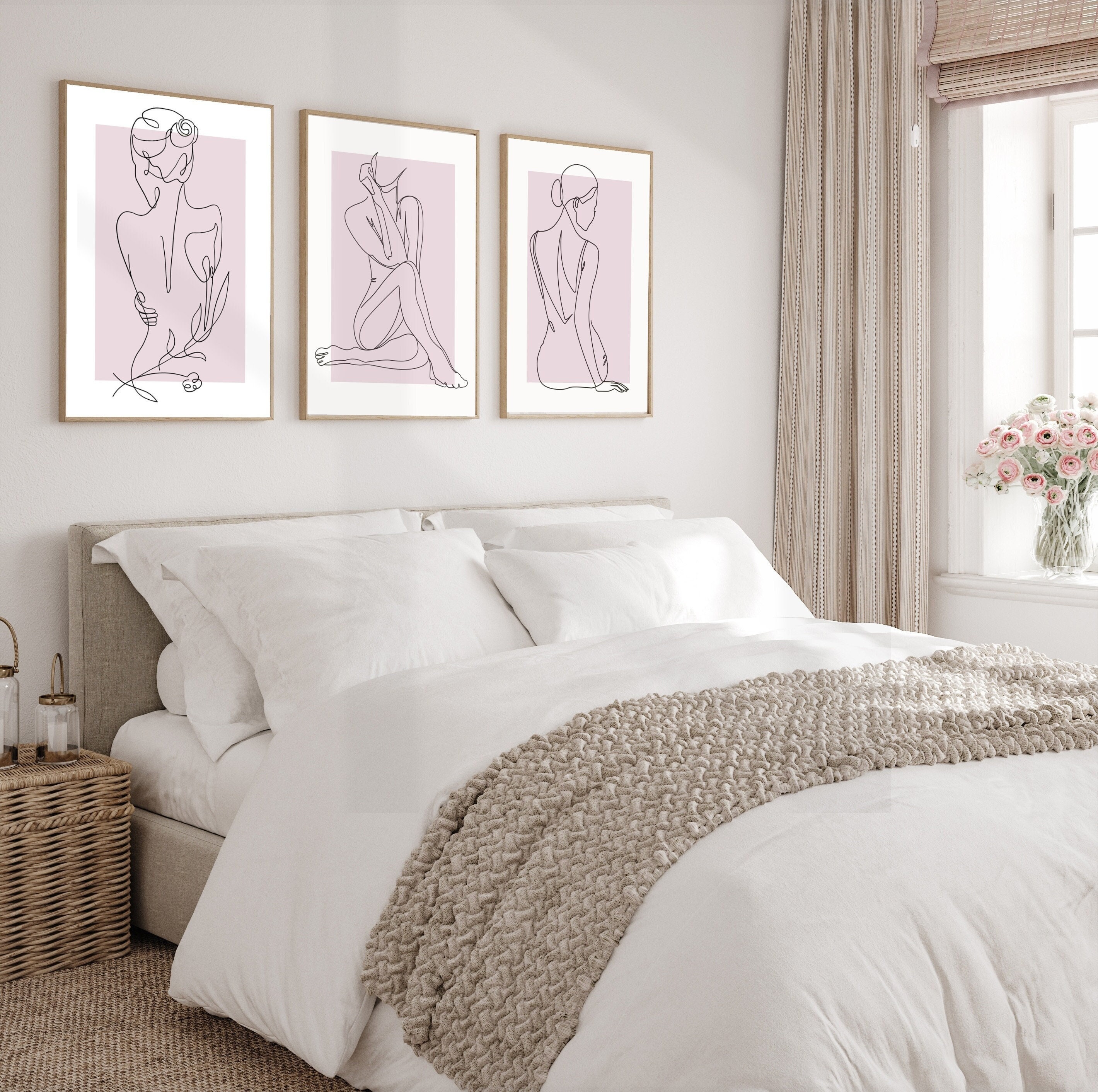 Set of 3 Female Silhouette Art Prints | Female Line Drawing | Woman ...