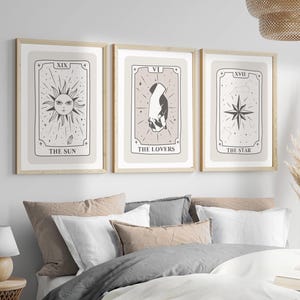 Affiches d'astrologie bohème | Art bohème pour la maison de sorcière | Affiche de cartes de tarot minimaliste | Art mural spirituel du tarot