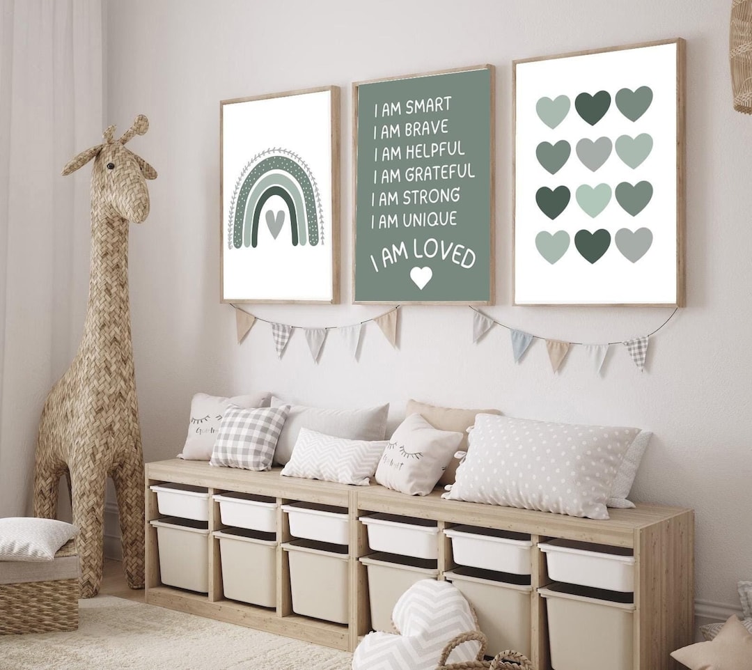 Boho Digital Art for Green Kids Room | Rainbow and Hearts Art for Kids ... - Green Art For Kids Book