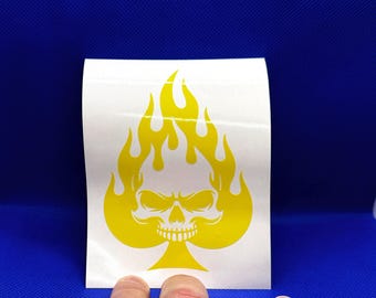 Skull, spade and flames  | Vinyl | Many colors to choose from!