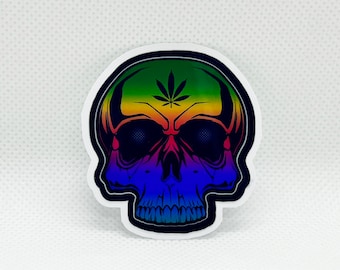 The Rasta Skull - calavera genial luciendo la hierba - en material holográfico