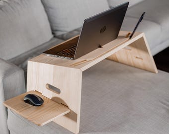 Hopfällbart laptopbord, bärbart knäbord i furu, arbetsstation för hemmabruk