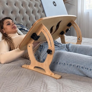 Laptop Desk for Reclined Work in Bed, Adjustable Wooden Table with Mouse Tray