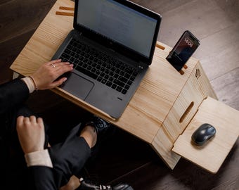 Foldable Pine Wood Laptop Desk, Portable Lap Desk for Working from Home