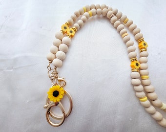 Beaded sunflower lanyard | Teacher lanyard | nurse badge holder | Student lanyard | Key holder