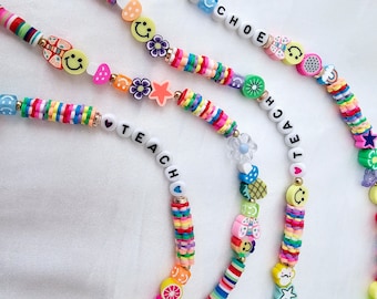 Colorful bead lanyard with custom name | Teacher lanyard | Nurse badge holder | student lanyard | Key holder