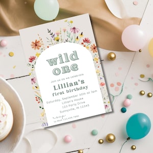 Wild One Invitation - First Birthday Invitation - Wild Flower Invitation