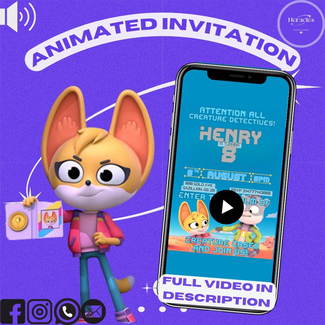 Invitation vidéo d'anniversaire Creature Cases, invitation d'anniversaire Creature Cases, fête d'anniversaire créature cases, imprimable cases créatur