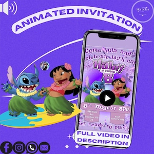 Faire-part d'anniversaire Lilo et Stitch, invitation vidéo d'anniversaire Stitch, invitation vidéo Stitch, invitation imprimable Lilo et Stitch, Stitch