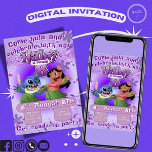 Faire-part d'anniversaire Lilo et Stitch à imprimer, Faire-part d'anniversaire Stitch, Faire-part Stitch, Faire-part imprimable Lilo and Stitch, Stitch