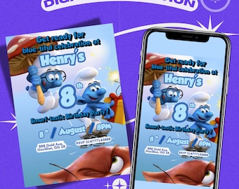 Smurfs birthday invitation, Smurf birthday invite, Smurfs birthday party, Smurf invitation, Smurfs, Smurfs printable invitation, Smurf party