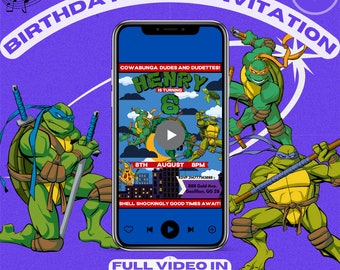 Invitation d’anniversaire de tortue ninja mutante adolescente, vidéo d’invitation de tortue ninja, invitation d’anniversaire TMNT, impression Teenage Mutant Ninja Turtle