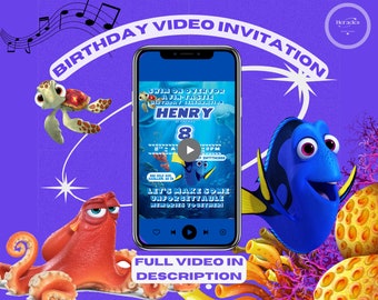 Finding Dory Birthday Invitation, Finding Dory Birthday video, Finding Dory Party invitation, Finding Dory Video, Finding Dory Printable