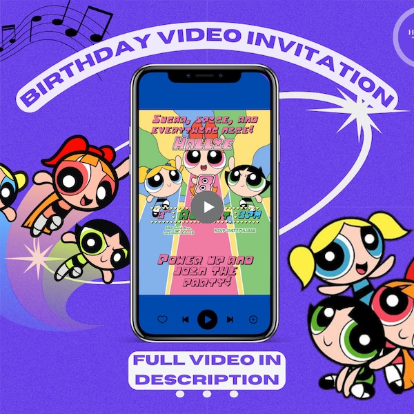 Custom Power puff Girls Birthday Invitation | Animated Video Invitation | Printable Kids Birthday Invite | Superhero Girls Party Invitations