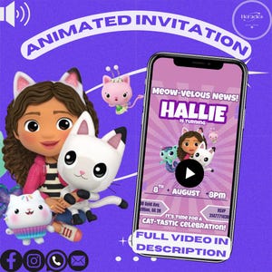 Gabbys Dollhouse Birthday Invitation | Editable Gabby&#39;s Kids Birthday invite | Editable video | Gabbys Dollhouse invitation | Birthday party