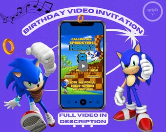 Sonic Birthday Invitation, Super Hedgehog Kids Party invite, Hedgehog Birthday invitation, Super Sonic birthday invitation, Sonic video