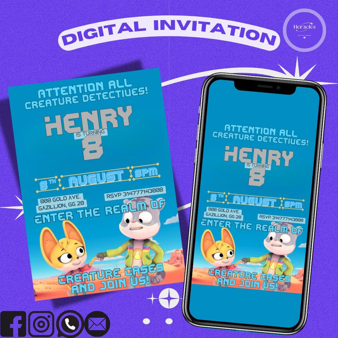 Creature Cases Birthday Invitation, Creature Cases birthday invite, Creature Cases birthday party, Creature Cases Printable, Creature cases