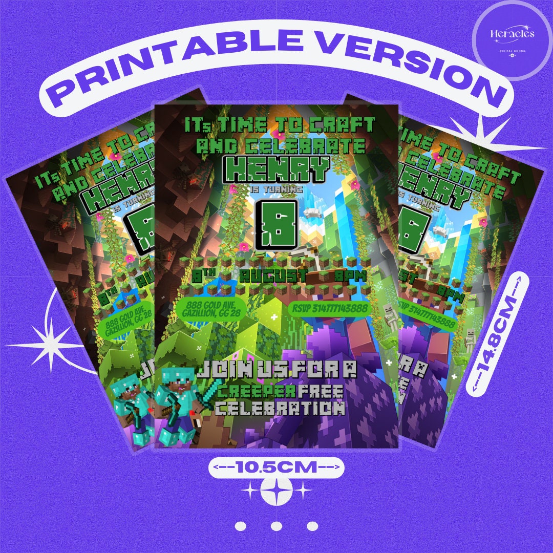 Minecraft Birthday Invitation, Minecraft Printable Birthday Invitation ...